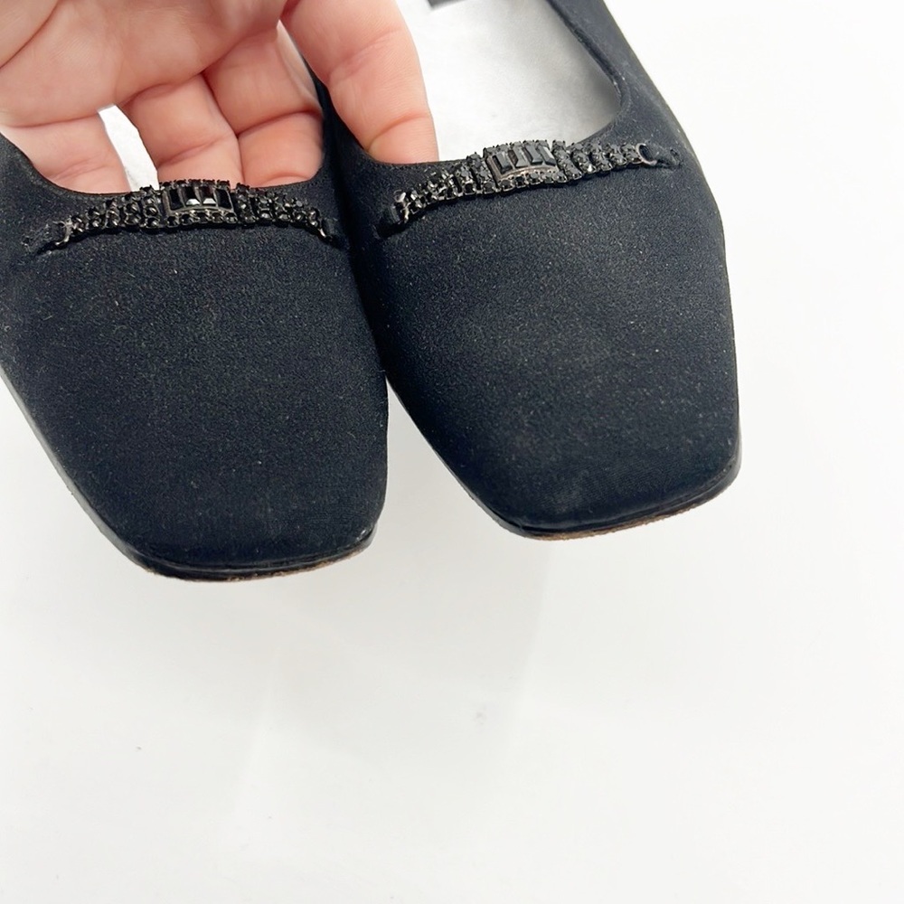 Stuart Weitzman Black Fabric Rhinestone Detail block heel size 9.5 Vintage - Picture 8 of 14